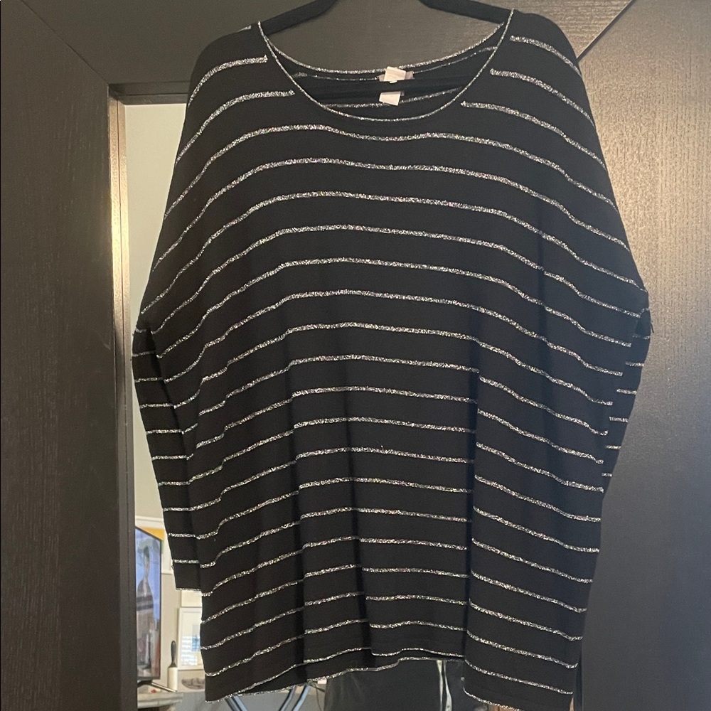 J. Jill Black and metallic silver Striped Tunic Sweater